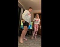 Wisconsin shirt guy kicks tv stand dance