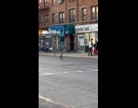 Guy ride tall unicycle on the street