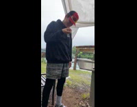 Guy eats hot dog sausage whole chokes 