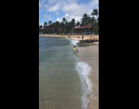 Lady snorkeling goggles flippers beach shore