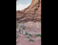 Girl savage tiktok dance brown rock arch