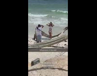 Woman white bikini strings hammock near beach