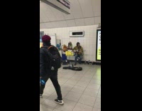 Train performer electric guitar puppets dancing queen