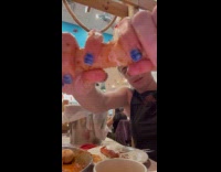 Woman filming mukbang gets embarrassed