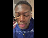 Lady Applies Make up on Man as he Eats