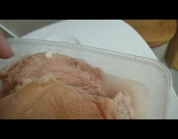 Frozen mosquito with raw meat from freezer