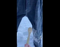 Frozen pair of pants in snow 