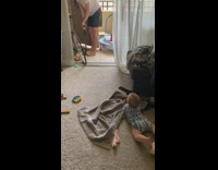 Baby dances when dad uses air pump