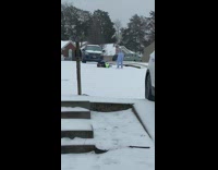 Woman remove beanie shake hair snow car