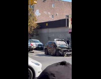 Woman red outfit dance video street crash