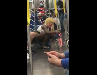 Girl trump costume mask american flag subway 