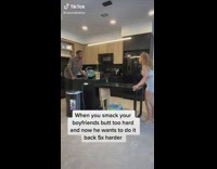 Girl smacks boyfriend too hard runs away 