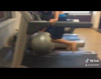 Boy turns up the speed on treadmill and makes friend fall