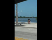 Woman bikini cardigan sit look watch street