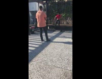 woman red shirt dance gazebo