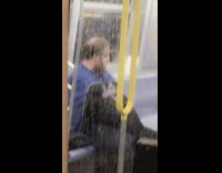 Guy on subway train by himself masturbating