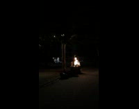 Trash can on huge fire at park