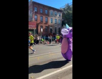 Person in Unicorn costume participates at marathon