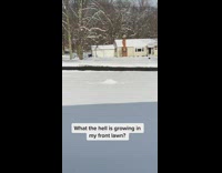 Inflatable christmas train buried under snow