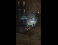 Four guys deadlift a car blocking their driveway