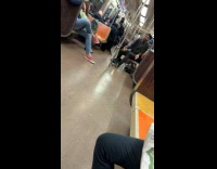 Collab Subway Creatures - Man on call with earphones inside train
