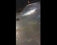 Shirtless skater falls back off ramp 