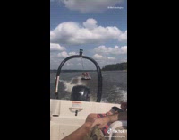 Mom stands on raft falls behind boat