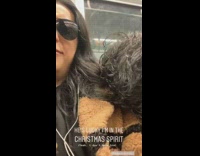 Random guy green shirt leans and sleeps on woman on subway train