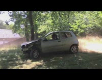 Car crashes into tree trunk, we will rock you edit 