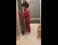 Toilet paper poop prank kid red pajamas
