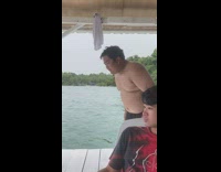 Man shirtless run and slipped on the wood