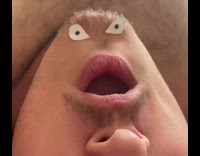 Man face upside down with eyes on chin