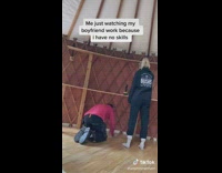 Girlfriend watches boyfriend do all the work 