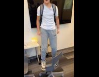 Filmer kicked chair guy standing falls off