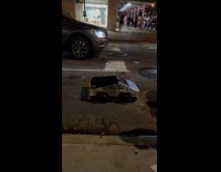 Tesla cybertruck mini in middle of road