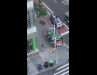 Girl lowers pants reveals underwear in line 