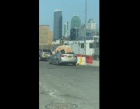 Large brown teddy bear on car roof 