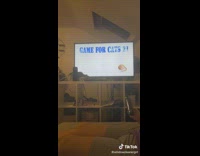 Kitten falls off tv stand chasing string 