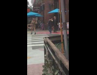 Woman tight brown dress pedestrian line street