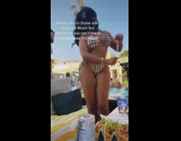 Lady Vibes and Dances to Music Near Pool