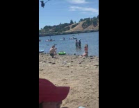 Pink bikini girl seashell conch beach 