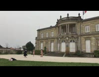 Three women pink dress dance old mansion