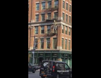 Large skeleton decoration apartment balcony fire escape 