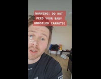 Dad throws carrot on floor to trick baby into eating it 