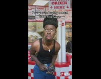 Guy skit inside of five guys buying meal