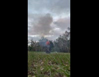 Halloween pumpkin with explosives inside it lit
