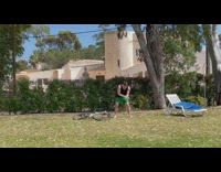 Guy shotguns beer rides bicycle into pool 