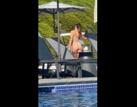 Woman in bikini with drinks poolside photoshoot Part 1