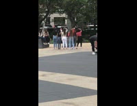 Group of girls dance tiktok grey barricade