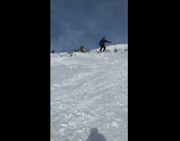 White goggles guy falls off snowboard fail